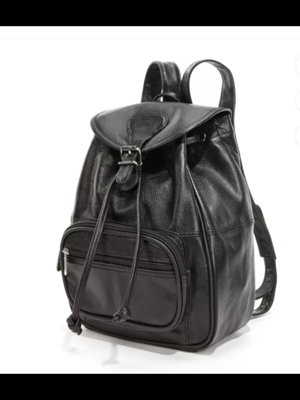 AmeriLeather Black Leather Drawstring Backpack